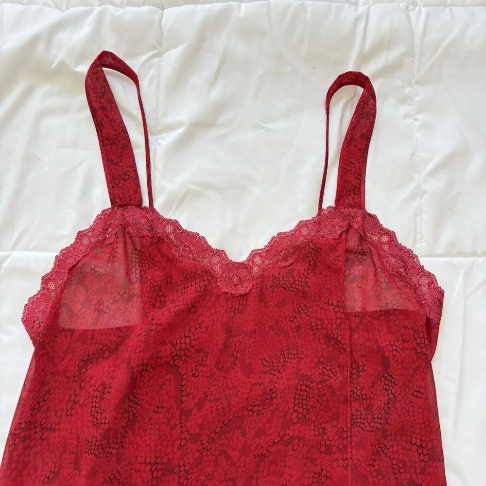 Vintage 90s Y2K Slip Dress Womens Red Snake Print Dainty Romantic Vampire Grunge